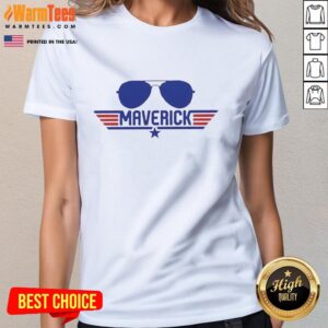 Original Top Gun Maverick aviator sunglasses on a retro ladies tee, showcasing stylish aviation-inspired fashion.