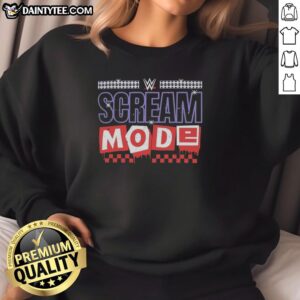 Pretty Paige and Brie Bella in Scream Mode logo sweatshirt, showcasing trendy wrestling fashion and vibrant colors.