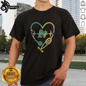 Premium Oakland Athletics Stethoscope Heartbeat T-Shirt, perfect for fans showcasing love for baseball and healthcare.