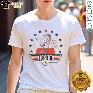 Stylish Snoopy Top Dog Style Top Gun T-Shirt featuring Snoopy in aviator attire, perfect for fans of classic cartoons.