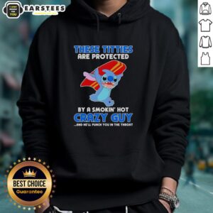 Alt Text: Cute Stitch These Titties hoodie design featuring a bold graphic and playful text by a smokin' hot crazy guy.