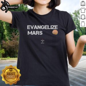 Premium Evangelize Mars Logo Ladies Tee featuring a stylish design perfect for space enthusiasts and casual wear.