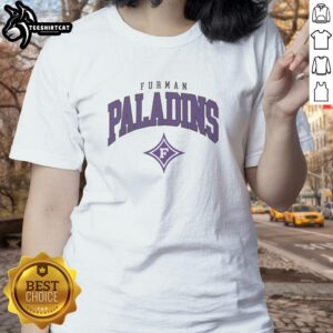 Awesome Furman Paladins classic logo ladies tee featuring vibrant colors and stylish design for fans and supporters.
