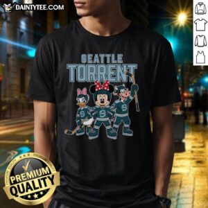 Nice Seattle Torrent cartoon team ice hockey t-shirt featuring vibrant graphics and a playful design for fans.