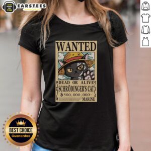 Funny pirate-themed ladies tee featuring a whimsical Schrdinger cat design for cat lovers and humor enthusiasts.