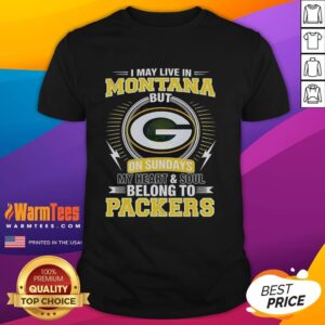 Green Bay Packers NFL t-shirt with 'My Heart and Soul Belong to Packers' design, perfect for fans in Montana.