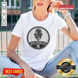 Premium Yankees Memorial Patch for John Sterling on a stylish ladies tee, perfect for baseball fans.
