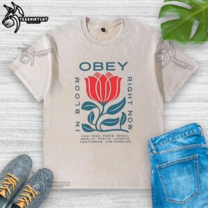 Original Obey In Bloom washed t-shirt featuring vibrant graphics, available in New York, Paris, Seoul, and more.
