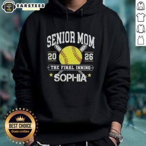 Awesome Senior Mom 2026 Final Inning Personalized Softball Classic Bat Crossed Hoodie for proud softball moms.
