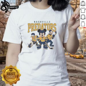 Alt Text: Nice Nashville Predators Disney Team Ice Hockey ladies tee featuring vibrant colors and a fun design for fans.