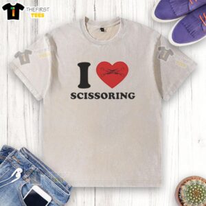 Vintage washed t-shirt with 'I Love Scissoring' print, showcasing a stylish and playful design for casual wear.