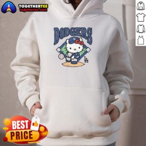 Alt Text: Good Hello Kitty X Los Angeles Dodgers pitch hoodie featuring playful design and team colors.