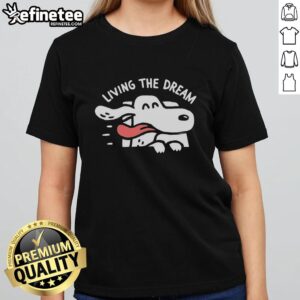 Ladies tee featuring 'Nice Dog Days Living The Dream' graphic, perfect for dog lovers and casual wear.