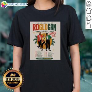 Top RDGLDGRN Good Vibes Go Go Rock Rap Band Summer Tour 2026 Ladies Tee in vibrant colors, perfect for summer concerts.
