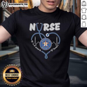 Top Houston Astros Nurse T-shirt featuring a stethoscope shaped heart design, perfect for baseball and healthcare fans.