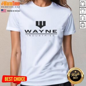 Official Batman Wayne Industries logo on a stylish ladies tee, perfect for fans of the Dark Knight and superhero apparel.