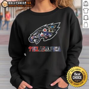 Collage of Philadelphia Eagles NFL logo and other Philadelphia sports team logos on a stylish sweatshirt design.