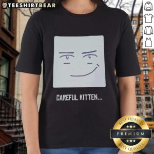 Premium Roblox Man Face Careful Kitten Ladies Tee featuring a playful kitten design and stylish graphic for trendy gamers.