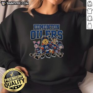 Alt Text: Edmonton Oilers Winnie the Pooh ice hockey sweatshirt, featuring a cozy design perfect for fans and casual wear.