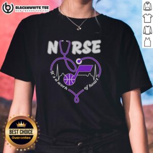 Awesome Utah Jazz Nurse tee featuring a stethoscope shaped like a heart, perfect for passionate healthcare fans.