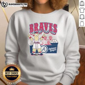 Alt Text: Stylish Top Mitchell & Ness cream Atlanta Braves Step Back Up sweatshirt for fans, featuring team logo and comfortable fit.
