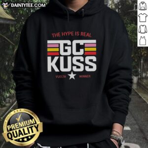 Alt Text: Sepp Kuss wearing a Nice-Gc Kuss La Machine Team Jumbo Visma hoodie during a cycling event.