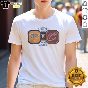 Awesome New York Knicks vs Cleveland Cavaliers 2026 Eastern Conference Final NBA Playoffs T-Shirt design featuring team logos.