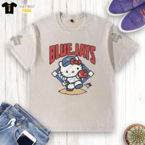 Hello Kitty washed T-shirt featuring Toronto Blue Jays logo, perfect for fans and casual wear enthusiasts.