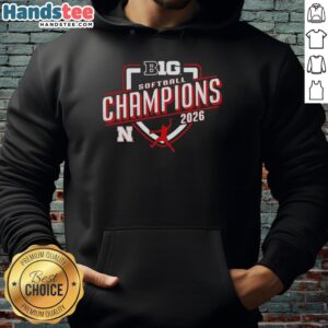 Official Nebraska Huskers Softball Champions 2026 Hoodie in red with logo, perfect for fans and athletes alike.