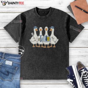 Alt Text: Cute funny Father's Day goose group on a washed t-shirt, perfect gift for dad's special day.
