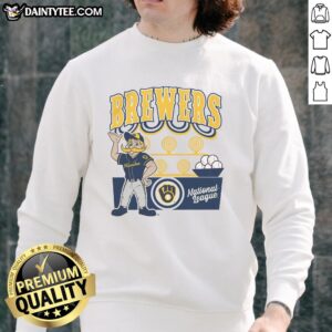 Alt Text: Awesome Mitchell & Ness cream Milwaukee Brewers sweatshirt featuring a stylish step-back design for fans.