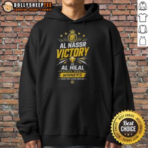 Original Al Nassr Victory 2026 hoodie celebrating Saudi Pro League Riyadh Derby winners with bold team logo and colors.