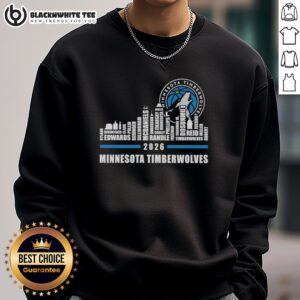 Official Minnesota Timberwolves X Skyline City 2026 Sweatshirt featuring team logo and player names, perfect for fans.