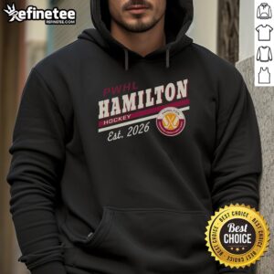 Official PWHL Hamilton Hockey Est 2026 logo hoodie featuring a bold design and team colors.