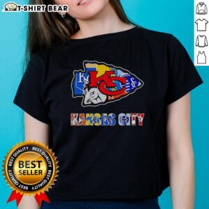 Awesome Kansas City Chiefs and Royals logo mashup on a ladies tee, perfect for Kansas City sports fans.