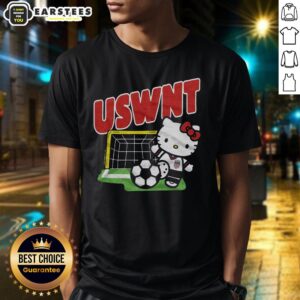 Cute Hello Kitty X USWNT Kick T-Shirt featuring a playful design, perfect for fans of both Hello Kitty and women's soccer.
