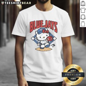 Cute Toronto Blue Jays Hello Kitty T-Shirt featuring a playful design, perfect for baseball fans and Hello Kitty lovers.