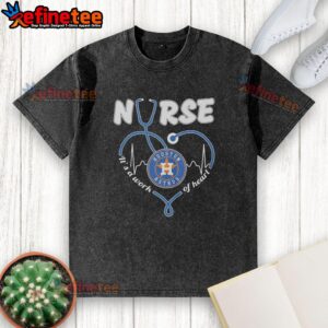 Premium Houston Astros Nurse t-shirt featuring a stethoscope shaped heart design, perfect for healthcare fans.