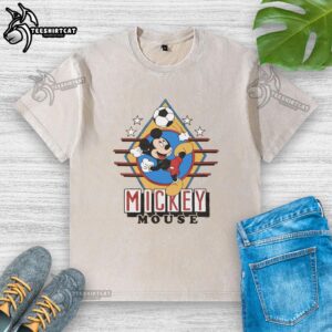 Premium Mickey Mouse Soccer Washed T-Shirt featuring a vintage design and vibrant colors for Disney fans.