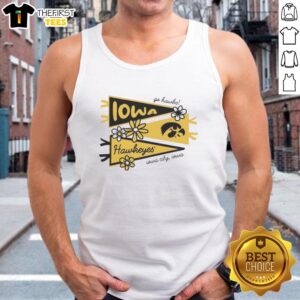 Alt Text: Awesome Iowa Hawkeyes flags on a tank top, perfect for Iowa City fans showing team spirit.