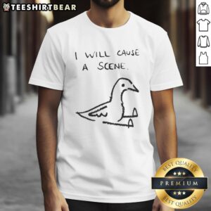 Good I Will Cause A Scene Pigeon Doodle T-Shirt featuring a playful cartoon pigeon causing trouble, perfect for humor lovers.