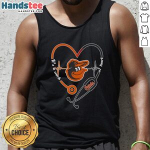 Official Baltimore Orioles stethoscope heartbeat tank top, showcasing a unique design for fans and healthcare enthusiasts.