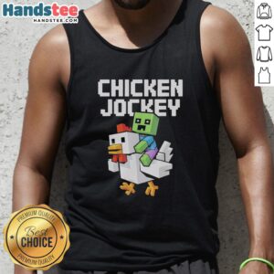 Funny Chicken Jockey tank top for game lovers, perfect gift for friends who enjoy pixel art and quirky gaming apparel.
