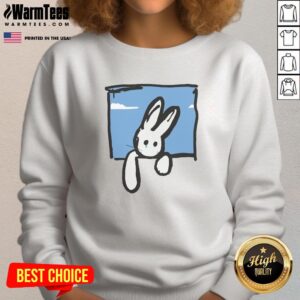 Pretty blue bunny sweatshirt featuring a cute bunny graphic, perfect for cozy casual wear in spring.