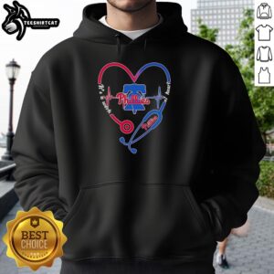 Premium Philadelphia Phillies stethoscope heartbeat hoodie, featuring a unique design for baseball fans and healthcare professionals.