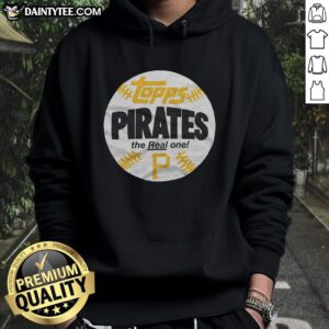 Alt Text: Awesome Pittsburgh Pirates MLB X Topps Baseball The Real One Hoodie in black, showcasing team logo and stylish design.