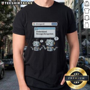 Premium Disregard Google AI T-Shirt featuring bold text design, perfect for tech enthusiasts and AI critics.