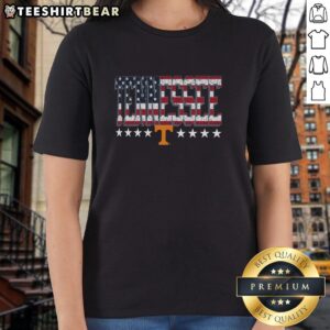 Alt Text: Premium Tennessee Volunteers tall-type flag ladies tee featuring vibrant team colors and stylish design for fans.