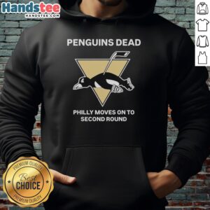 Official Philadelphia Flyers hoodie celebrating the team's advancement to the second round after defeating the Penguins.