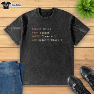 Nice select shirt from closet: clean black washed t-shirt hanging neatly, perfect for casual wear.